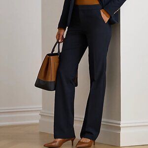 Lauren Ralph Lauren Deep Navy Quiet Lux Wool Blend Straight Leg Pants Trouser 12